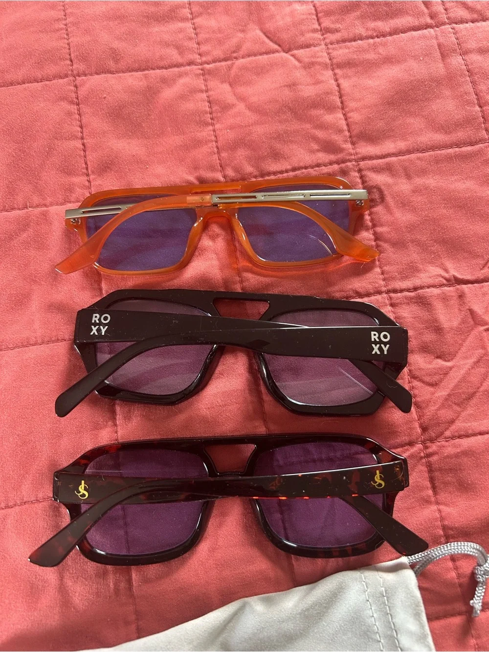 Three Oversized Square Sunglasses - Orange, Black, Tortoiseshell